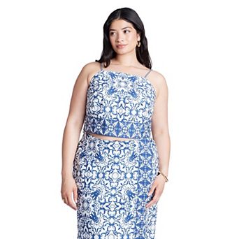 ELOQUII Women's Plus Size Printed Cropped Tank Top