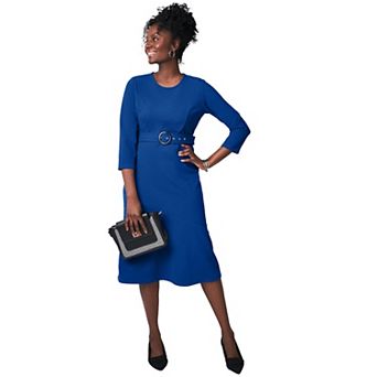 Jessica London Women's Plus Size Knit Crepe Belt Dress