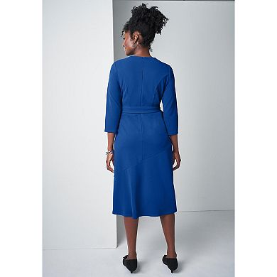 Jessica London Women's Plus Size Knit Crepe Belt Dress