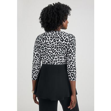 Jessica London Women's Plus Size Printed Yoke Trapeze Tee