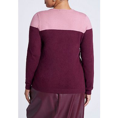 ELOQUII Women's Plus Size Sweetheart Colorblock Sweater