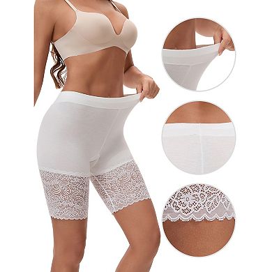 Women's Wide Lace Trim Slip Shorts Lightweight Comfort Thigh Slimmers, Available in Plus Size