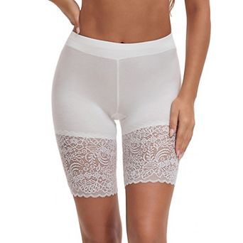 Women's Wide Lace Trim Slip Shorts Lightweight Comfort Thigh Slimmers, Available in Plus Size