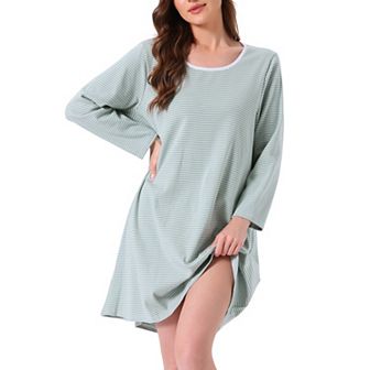 Women's Stripe Pajamas Nightshirt Lounge House Dress Sleep Shirts Sleepwear Long Sleeve Nightgowns