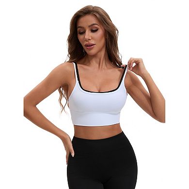 Women's Double Spaghetti Strap Slim Fit Longline Full Coverage Workout Padded Sports Bras