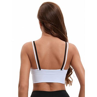 Women's Double Spaghetti Strap Slim Fit Longline Full Coverage Workout Padded Sports Bras