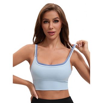 Women's Double Spaghetti Strap Slim Fit Longline Full Coverage Workout Padded Sports Bras
