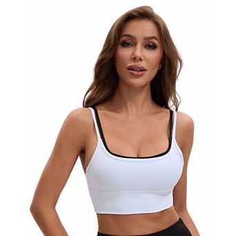 Women's Double Spaghetti Strap Slim Fit Longline Full Coverage Workout Padded Sports Bras