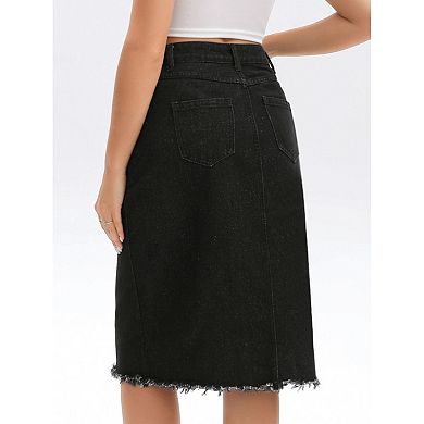 Women's Denim Skirt Button Down Summer Casual H-Line Knee Length Jean Skirts