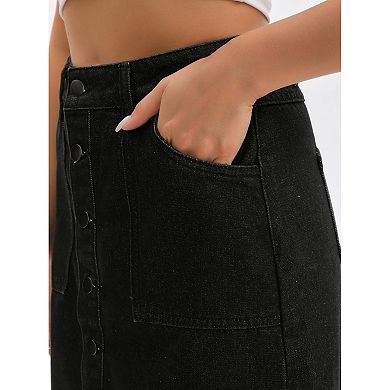 Women's Denim Skirt Button Down Summer Casual H-Line Knee Length Jean Skirts