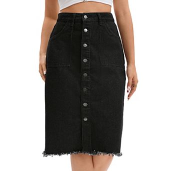 Women's Denim Skirt Button Down Summer Casual H-Line Knee Length Jean Skirts