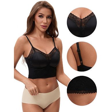 Women's Lace Wave Trim Cami V-Neck Vest Adjustable Spaghetti Strap Bulit in Bra Cropped Camisoles