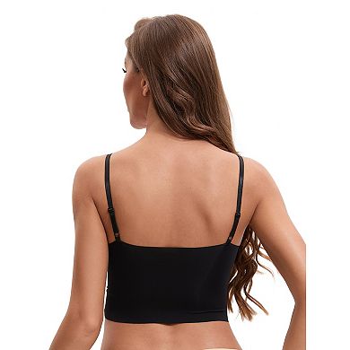 Women's Lace Wave Trim Cami V-Neck Vest Adjustable Spaghetti Strap Bulit in Bra Cropped Camisoles