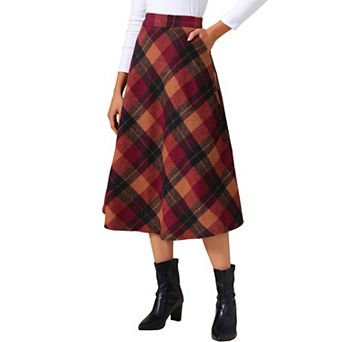 Women's Vintage Plaid High Waist A-Line Long Maxi Skirt with Pockets