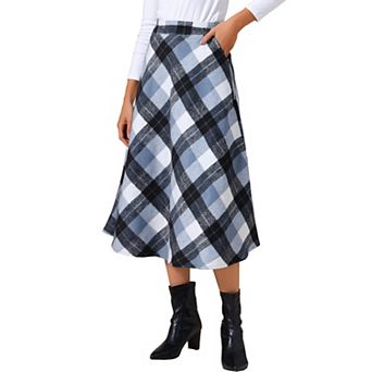 Women's Vintage Plaid High Waist A-Line Long Maxi Skirt with Pockets