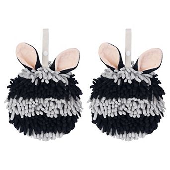 2 pc Fluffy Chenille Ball Hand Towels with Hanging Loops, Quick Drying Soft Absorbent Towel 7"x7"