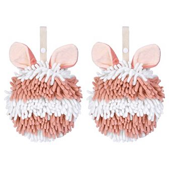 2 pc Fluffy Chenille Ball Hand Towels with Hanging Loops, Quick Drying Soft Absorbent Towel 7"x7"