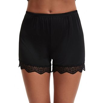 Women's Lace Trim Ice Silk Mid-Waister Loose Slip Shorts Light and Breathable Comfort Boyshorts