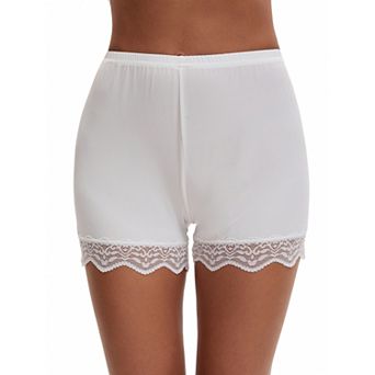 Women's Lace Trim Ice Silk Mid-Waister Loose Slip Shorts Light and Breathable Comfort Boyshorts