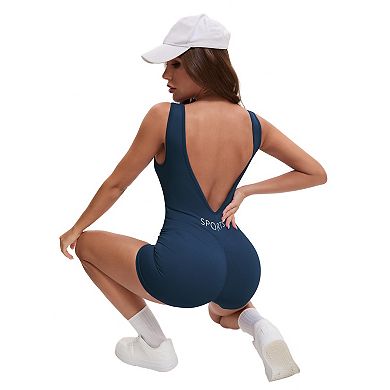 Women's Workout Jumpsuits Backless Tummy Control Jumpsuits V Back Yoga Romper