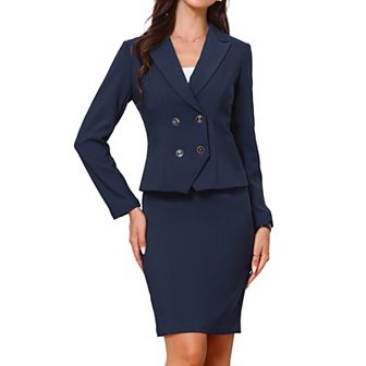 2 pc Suit Set for Women's Business Long Sleeve Notched Lapel Formal Office Skirt Suit
