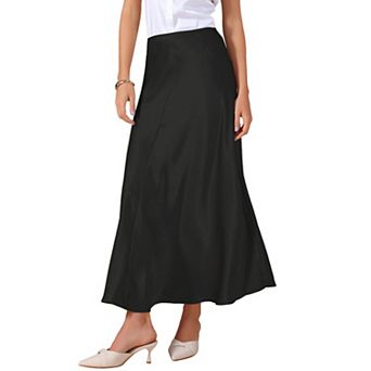 Women Satin Maxi Skirt High Waisted Elastic Waistband Casual Flowy Elegant Silk Skirts