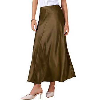 Women Satin Maxi Skirt High Waisted Elastic Waistband Casual Flowy Elegant Silk Skirts