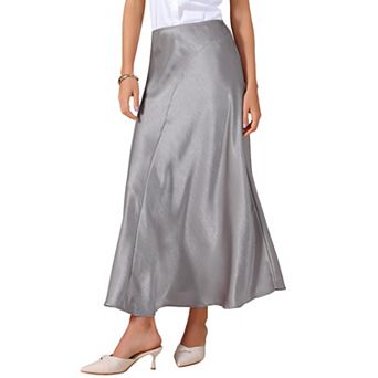 Women Satin Maxi Skirt High Waisted Elastic Waistband Casual Flowy Elegant Silk Skirts