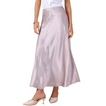 Women Satin Maxi Skirt High Waisted Elastic Waistband Casual Flowy Elegant Silk Skirts