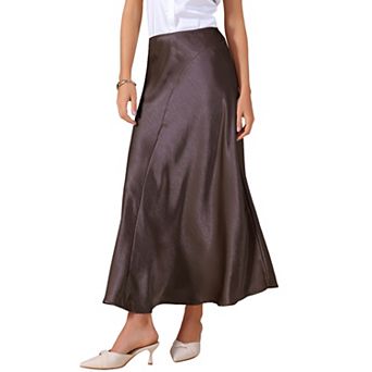 Women Satin Maxi Skirt High Waisted Elastic Waistband Casual Flowy Elegant Silk Skirts