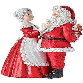 8" Resin Santa Hiding Puppy with Mrs. Claus Heartwarming Christmas Figurine
