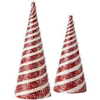 16" - 20" Candy Stripe Cone Decorations Christmas Holiday Cheer Set of 2