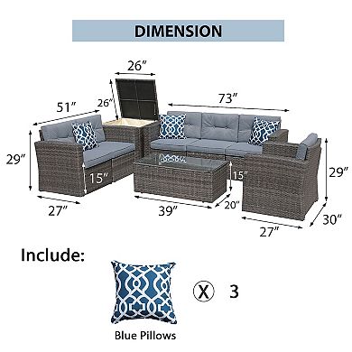 8 Pieces Outdoor Patio Furniture Set, Wicker Patio Conversation Sets with Storage Box