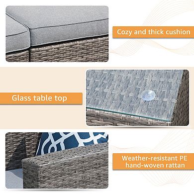 8 Pieces Outdoor Patio Furniture Set, Wicker Patio Conversation Sets with Storage Box