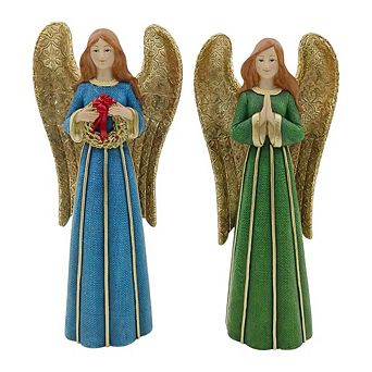 12.75"-13.25" Resin Angel Decorations Assorted Holiday Figurines Set of 2