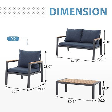 Aluminum Patio 4 Pieces Outdoor Conversation Set