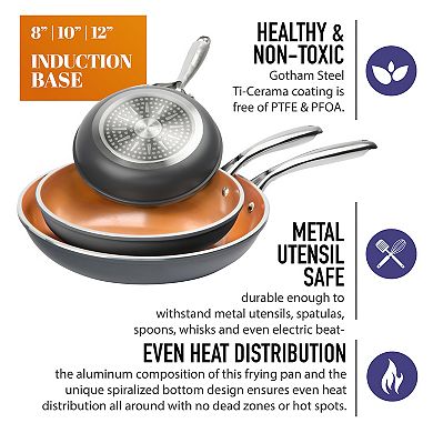 Gotham Steel 3-pc. Hard-Anodized Aluminum Nonstick Frying Pan Set