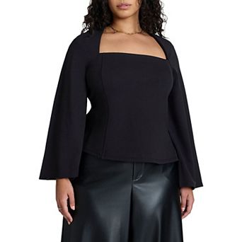 ELOQUII Women's Plus Size Square Neck Seam Detail Top