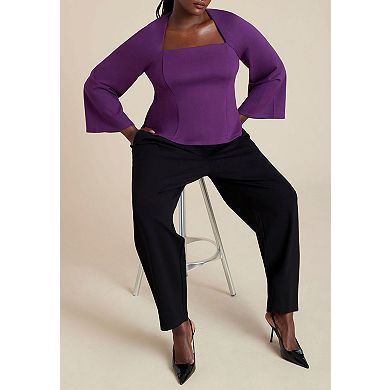 ELOQUII Women's Plus Size Square Neck Seam Detail Top
