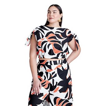 ELOQUII Women's Plus Size Shoulder Tie Crop Top