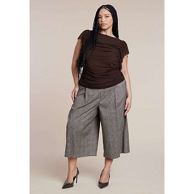 ELOQUII Women's Plus Size Shirred Mesh Top With Shoulder Flounces