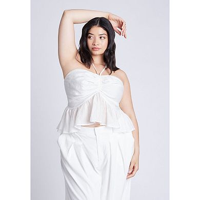 ELOQUII Women's Plus Size Shirred Halter Peplum Top