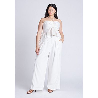 ELOQUII Women's Plus Size Shirred Halter Peplum Top