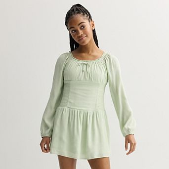 Girls 7-16 eyeshadow Smocked Waist Long Sleeve Dress