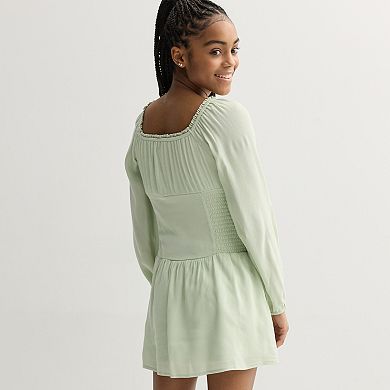 Girls 7-16 eyeshadow Smocked Waist Long Sleeve Dress
