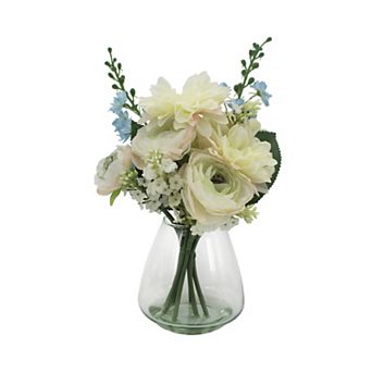 Everyday Decor Artificial Delphinium & Roses Table Decor in Glass Vase
