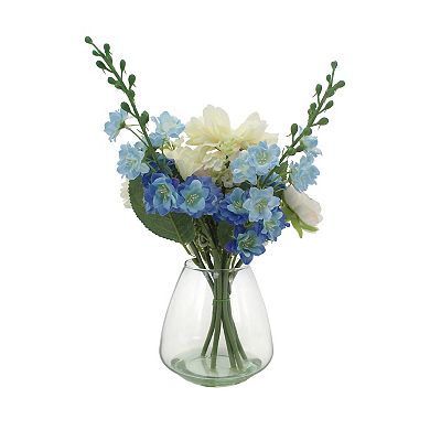 Everyday Decor Artificial Delphinium & Roses Table Decor in Glass Vase