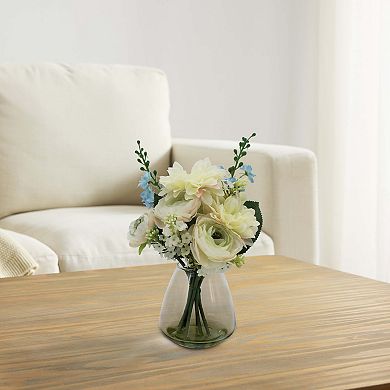 Everyday Decor Artificial Delphinium & Roses Table Decor in Glass Vase