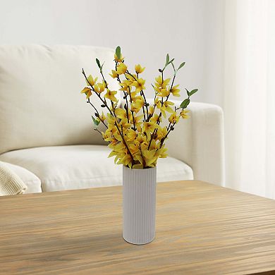 Everyday Decor Artificial Forsythia in Ceramic Ribbed Vase