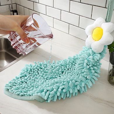 2 Packs Chenille Hand Towel, Hanging Bathroom Hand Towels with Loops, Absorbent Flower Towels 6"x15"